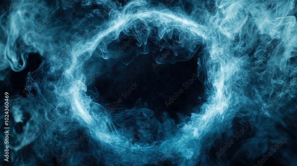 Aufkleber a swirling blue mist forms a circular shape against a dark background, creating a mystical effect.