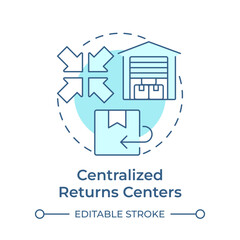 Centralized returns centers soft blue concept icon. Reverse logistics strategy. Warehouse management. Round shape line illustration. Abstract idea. Graphic design. Easy to use in article