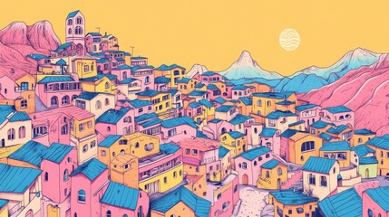 A Charming Village in Vibrant Hues