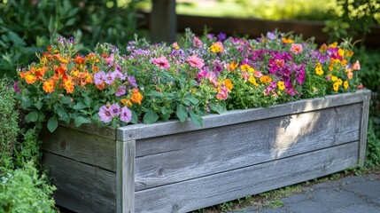 Fototapeta premium A Large Wooden Flower Box Along the Path