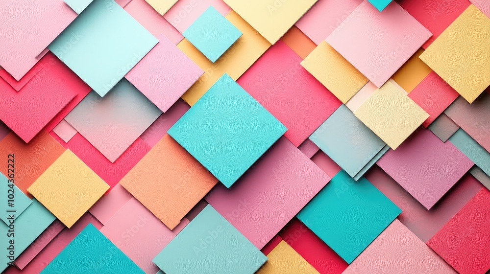Poster 3D Illustration Of A Creative Background Pattern Textured Wallpaper For Displaying And Mimicking Objects Colorful Square Mosaic Layered With Rough Paper And Dynamic 2D Stamp Artworks