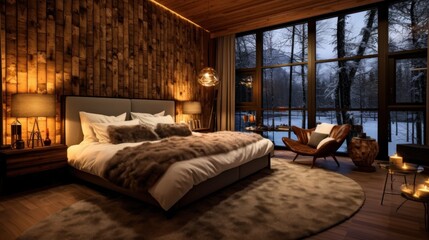 Cozy Bedroom with Snowy View