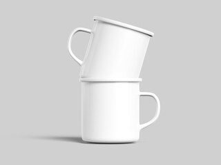 Stacked White Enamel Mug Mockup 3D Render