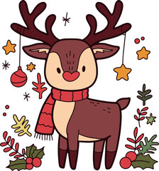 Christmas cartoon, hand drawn cute Christmas card elements