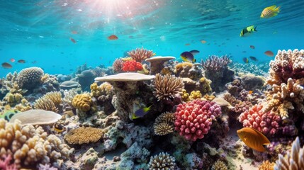 Fototapeta premium Underwater Coral Reef with Colorful Fish