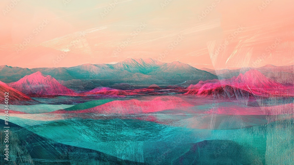 Poster abstract digital painting depicting a fantasy landscape or textured background featuring lines and f