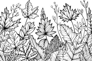 Coloring book illustration of autumn tree leaves and fall foliage Vibrant textures and patterns for creativity