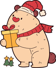 Christmas cartoon, hand drawn cute Christmas card elements