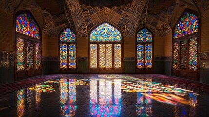 Obraz premium Colorful Stained Glass Windows in Historic Interior