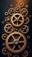Fototapeta premium Gears and teeth in a dynamic arrangement, illuminated by warm light, showcasing mechanical beauty and innovation.