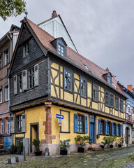 Old half-timbered houses in the old town of Frankfurt-Hoechst in Germany