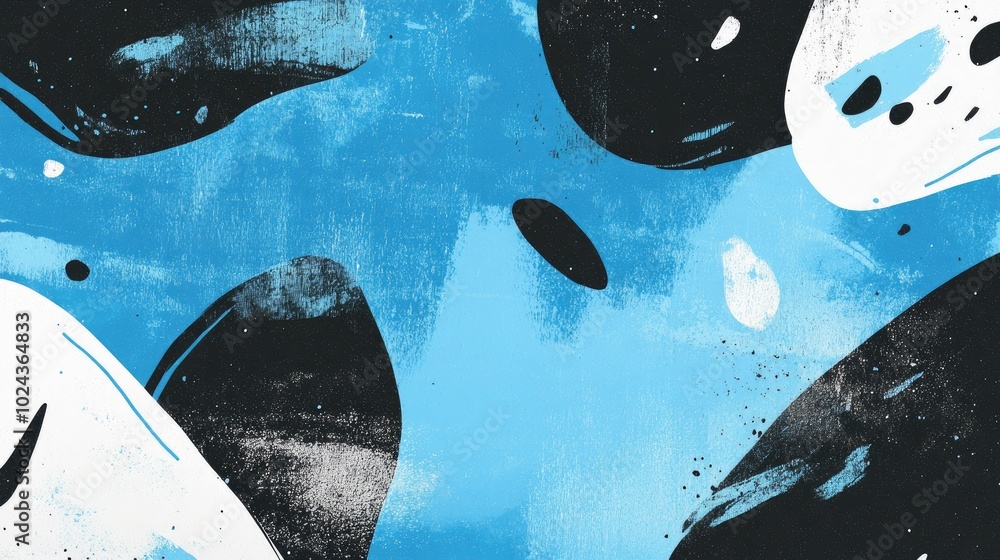 Poster Abstract Painted Background With Hail And Pebble Elements Blue And Black Tilt Overlay With Light White Scratch Lines Hand Drawn Texture And Brush Strokes