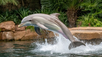 Fototapeta premium Dolphin Leaping Out of Water in Natural Habitat