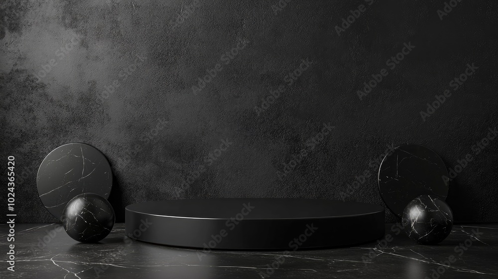 Poster black podium for showcasing products on dark background 3d rendering