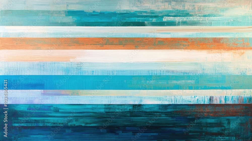 Aufkleber abstract painting featuring a horizontal multi line color gradient with geometric designs in aqua li