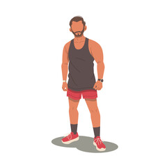 handsome and muscle man character standing flat design vector