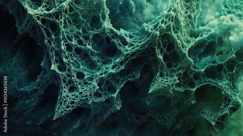 Aufkleber Abstract green and blue fractal texture on a dark background Fantasy inspired digital art 3D rendering with computer generated imagery