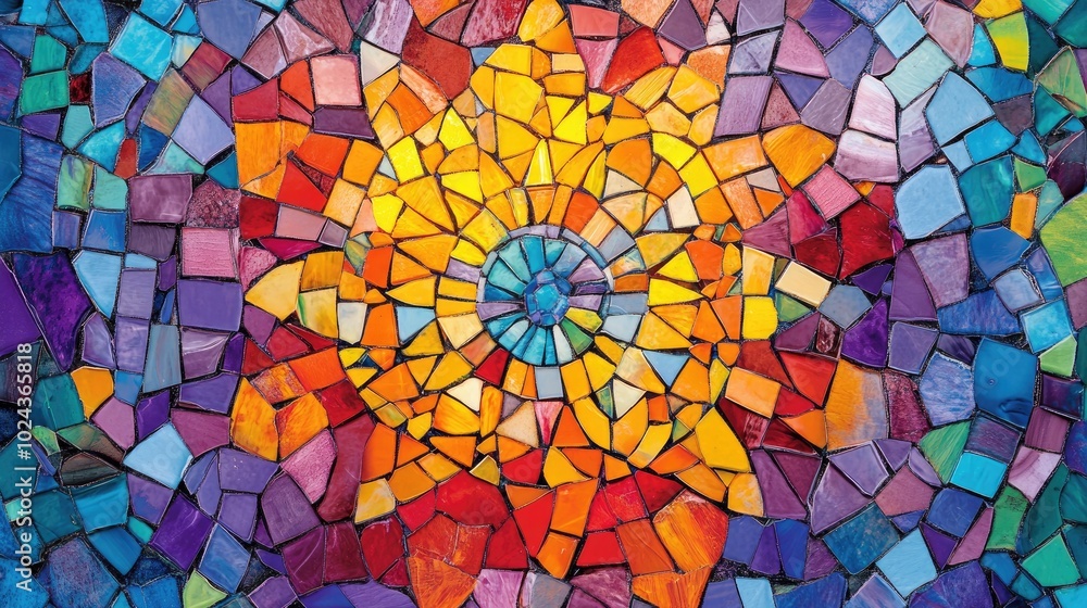 Poster Abstract mosaic illustration featuring a kaleidoscope pattern with vibrant colors creating a decorative fantasy texture