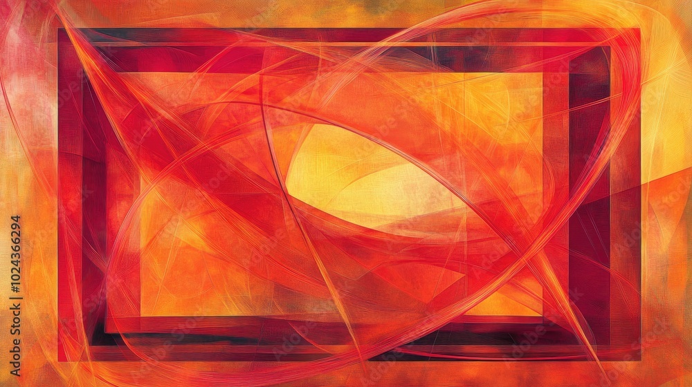 Poster abstract design featuring a red frame intertwined with orange hues