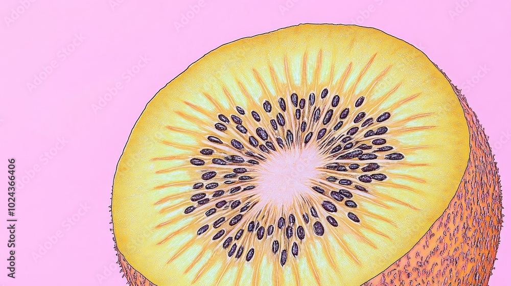 Poster close up of sliced kiwi showing seeds