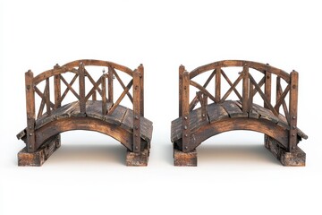 Obraz premium Set collection of arch rustic metal bridge front view on white background