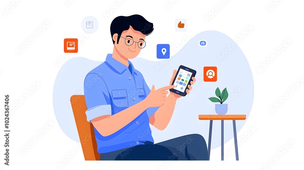 Poster flat design of tech entrepreneur developing a cutting edge app for business growth and innovation