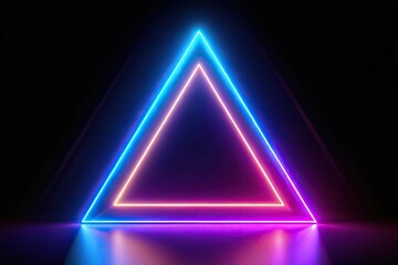 symmetrical glowing triangle neon shape on black background