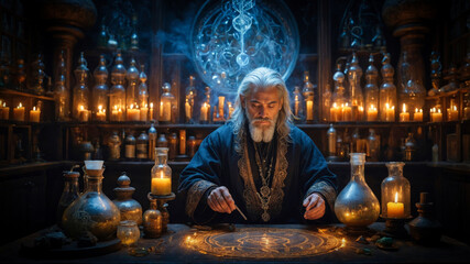 An alchemist in his alchemy lab