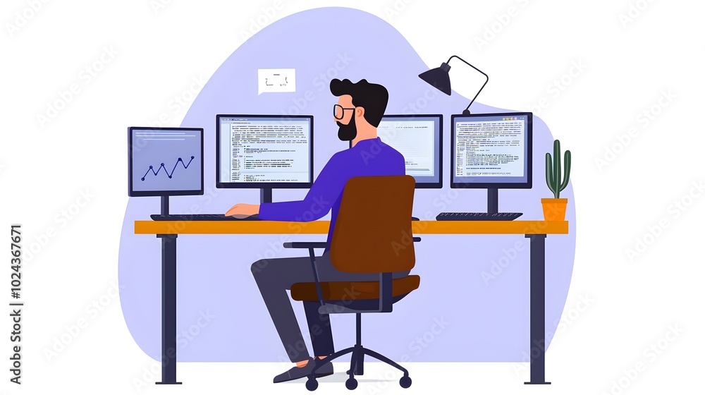 Aufkleber sleek and organized digital workspace featuring multiple monitors keyboards mice and other productiv