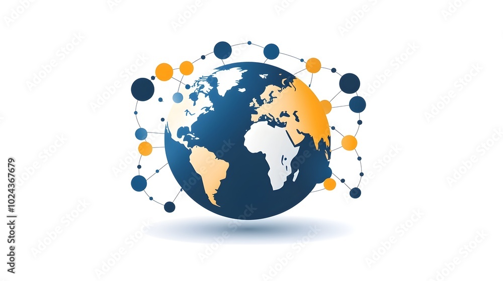 Poster of a global digital business connectivity and network concept depicting a modern abstract and minima