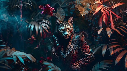 Anthropomorphic lynx floral jungle mood