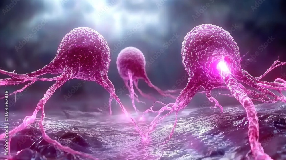 Poster vibrant abstract cell structure with energy rays