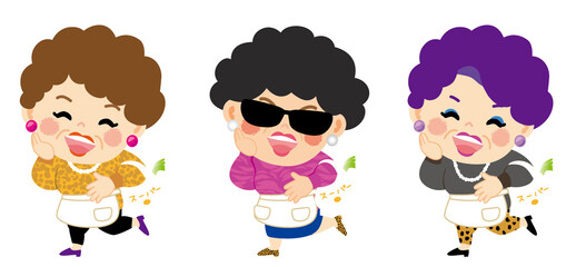 買い物に行く大阪のおばちゃんたちのイラスト