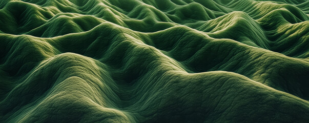 Green, grassy shadowy hills with an abstract pattern of wavy lines blurred natural landscape background. 