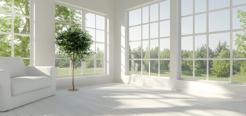 Fototapeta premium A cozy sunroom extension with large windows, letting in natural light and providing a peaceful corner for relaxation