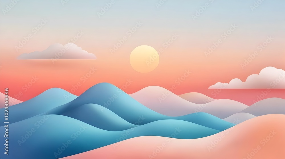 Poster futuristic and surreal flat design abstract landscape with geometric shapes colors and minimalist ar