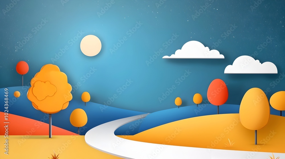 Poster futuristic abstract surreal landscape with flat design digital minimalist geometric 3d rendered patt