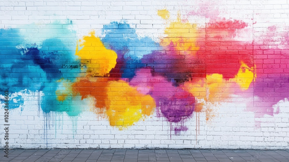 Poster abstract mural wall painting featuring vibrant color splashes ideal for street art backgrounds in a 