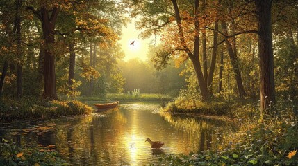 Tranquil Dreamlike Landscape at Sunset