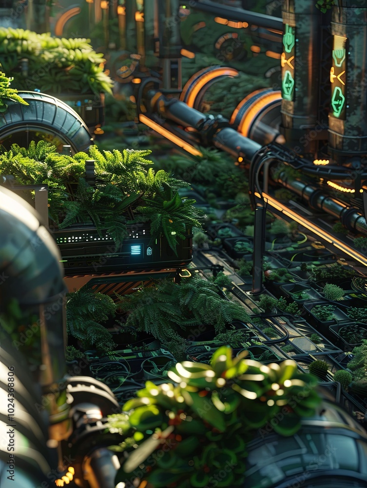 Poster A modern farm employs drones and robotics to track crops, using AI to streamline and optimize sustainable agricultural practices. Generative AI