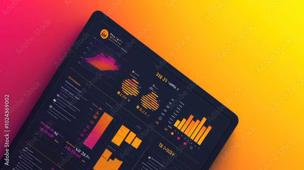 Poster vibrant dashboard analytics and data visualization on digital tablet