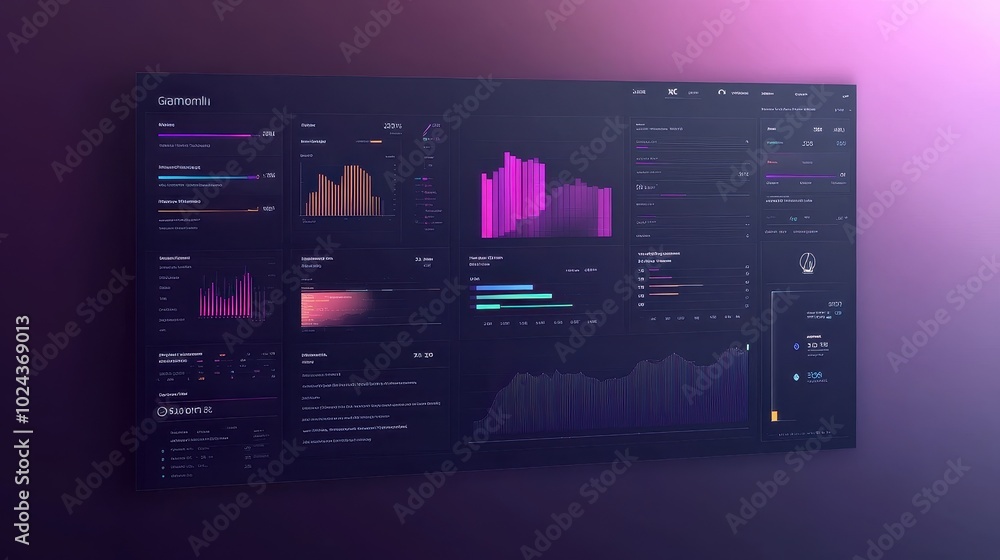 Poster futuristic data analysis dashboard on dark background