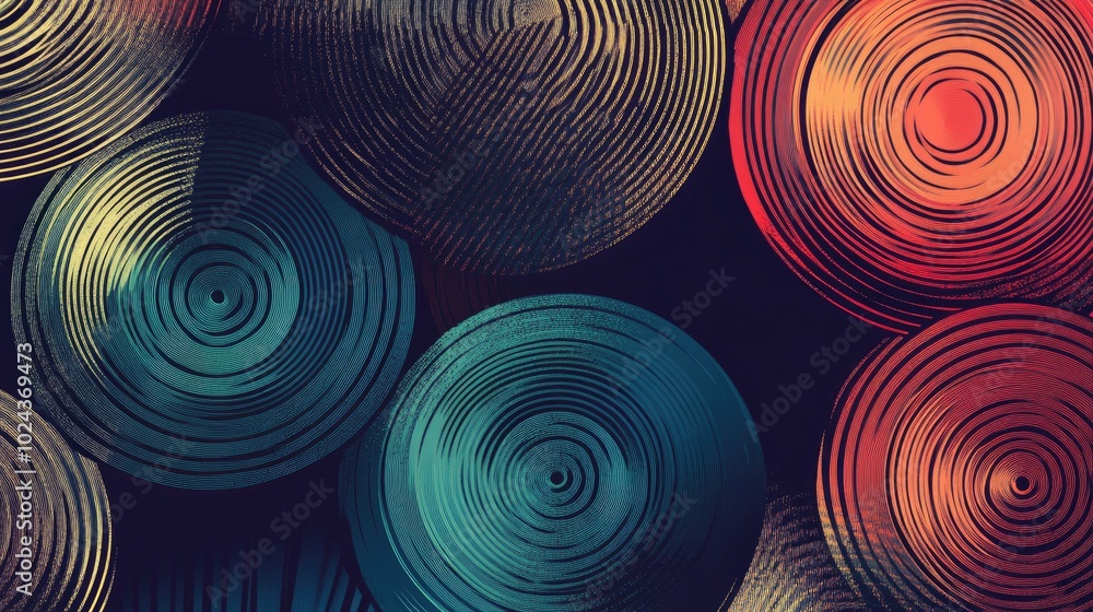 Aufkleber Abstract fantasy striped halftone with thin line circular shapes creating a seamless geometric pattern Artistic mosaic tile backdrop
