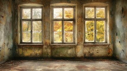Fototapeta premium Abandoned Factory with Rusty Windows and Crumbling Walls