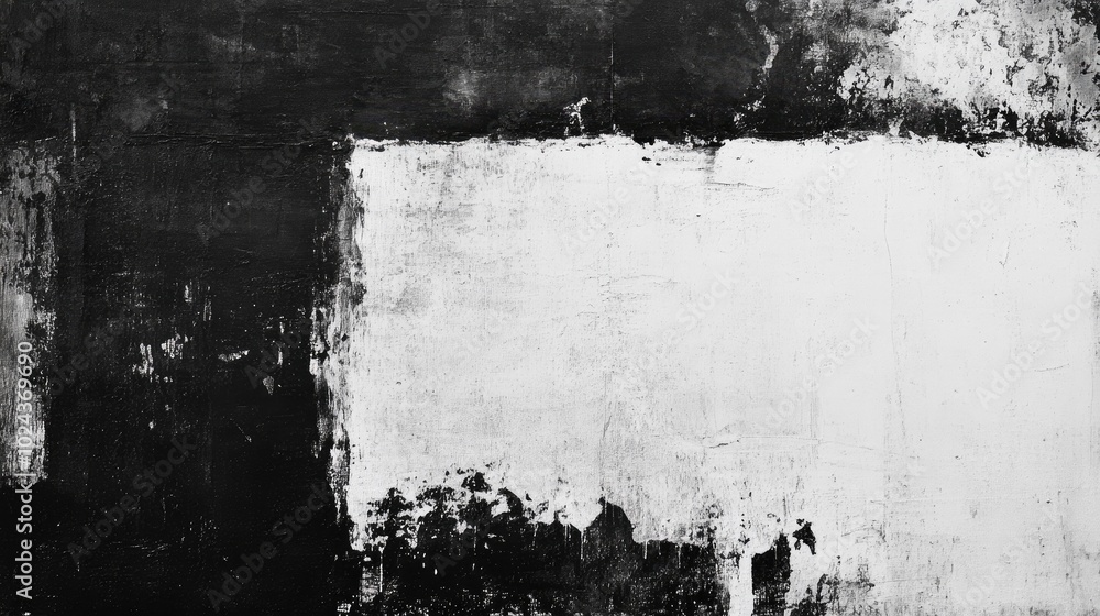 Poster black and white abstract painting featuring distinct elements and textures