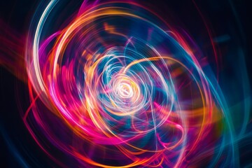 Colorful digital swirl in vibrant hues. This abstract image features dynamic motion and energy. Perfect for design projects or artistic inspiration. Generative AI