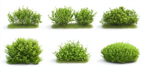Aet of 8 green bush isolated on white
