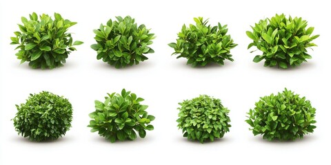 Obraz premium Aet of 8 green bush isolated on white