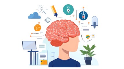 Intelligence Brain with Circuits Flat Design Conceptual image representing the intersection of technology innovation and the human mind  Digital high tech and futuristic design