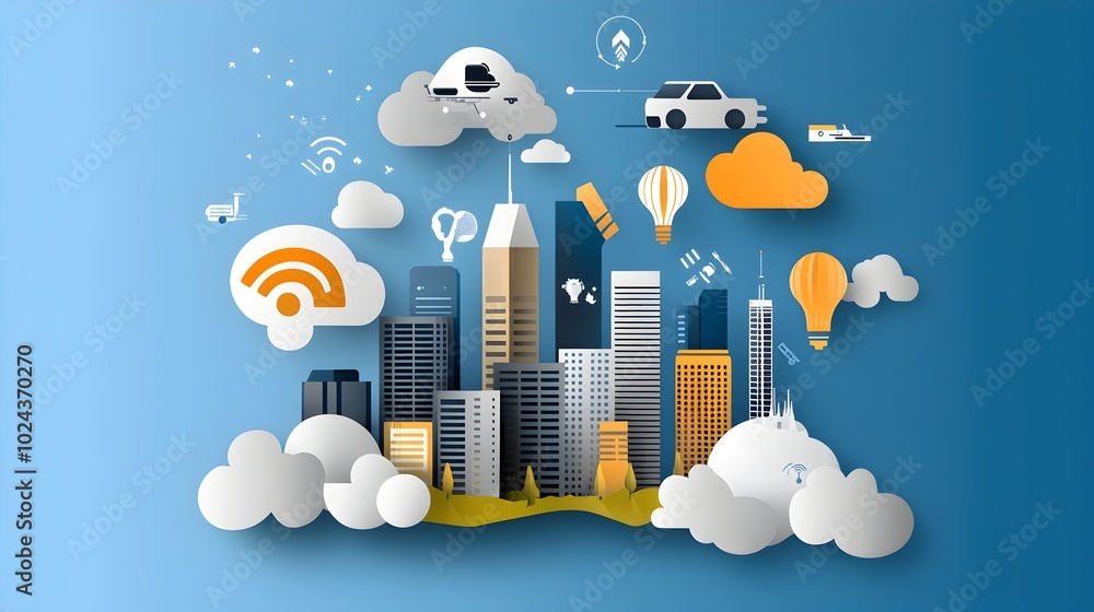 Poster futuristic city skyline featuring cutting edge tech driven architecture and design elements flat sho